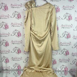 Meshki dress formal long sequins gold shiny shimmer luxe Cream Elegant Dress
